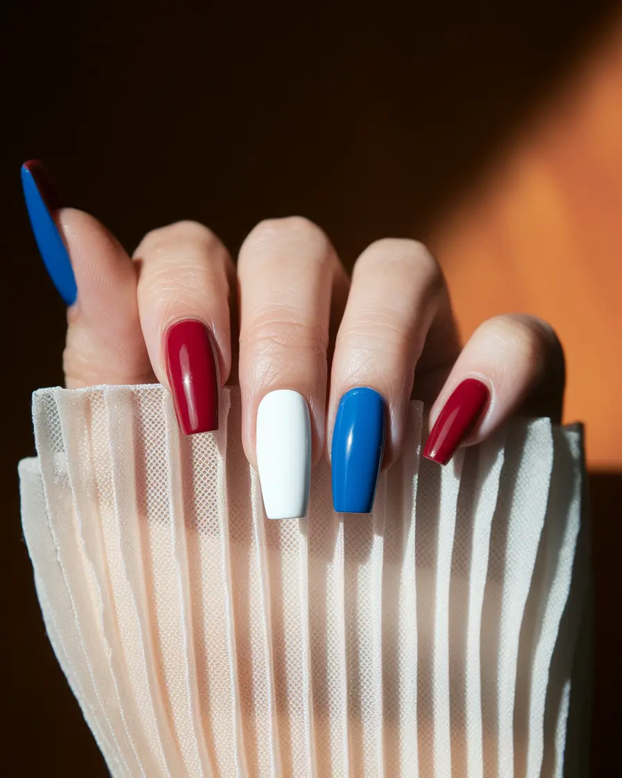 simple 4th of july nails 2025 Glossy Minimalism in Red, White & Blue
