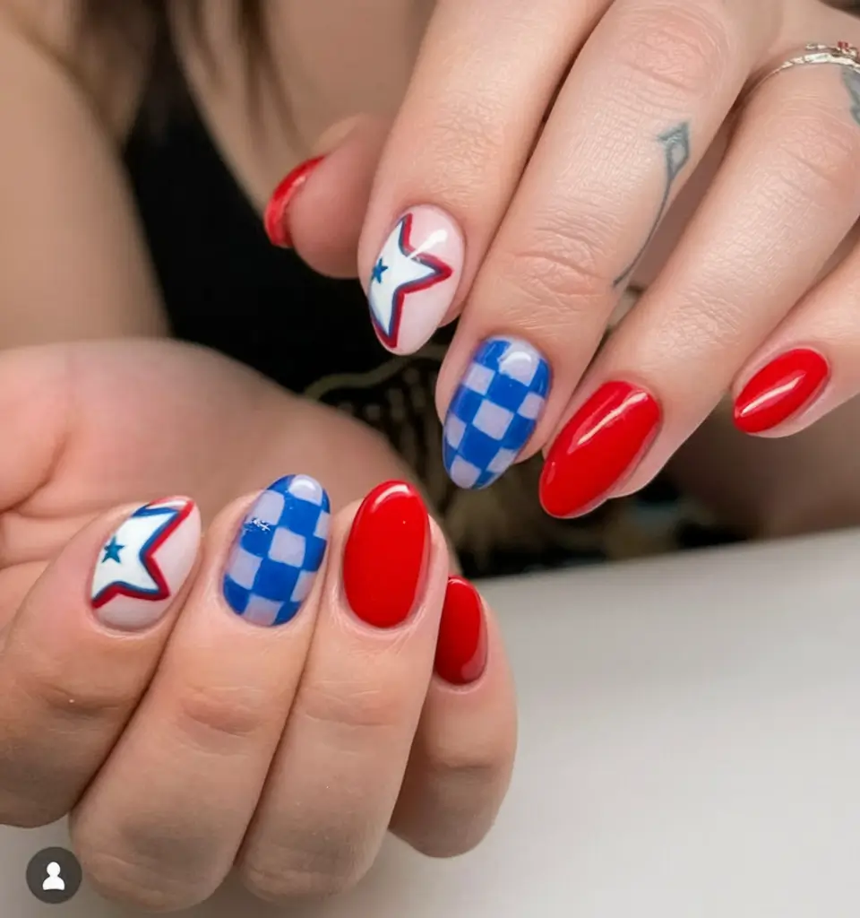 simple 4th of july nails 2025 Checkerboard and Stars Get a Makeover