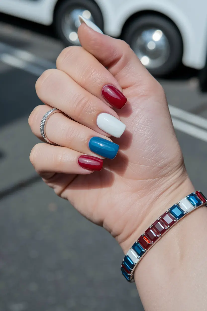 simple 4th of july nails 2025 Minimalist Red, White, and Blue Block