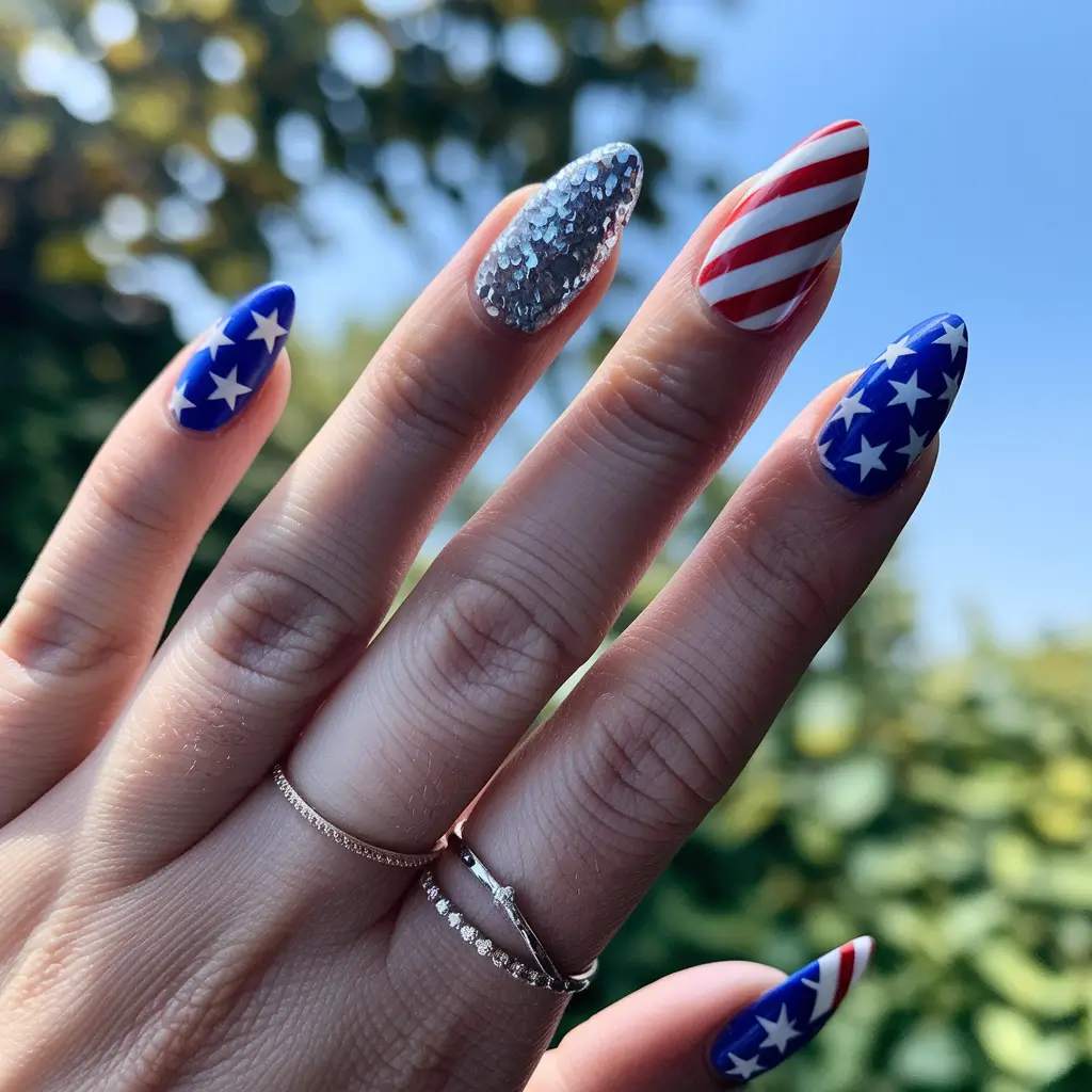 simple 4th of july nails 2025 Stars, Sparkle, and Firework Drama