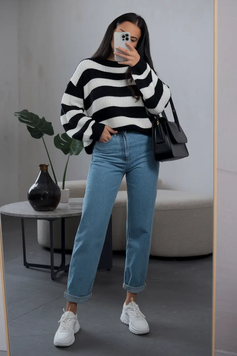 simple casual fall outfits ideas 2025+Bold Stripes for the Effortlessly Chic