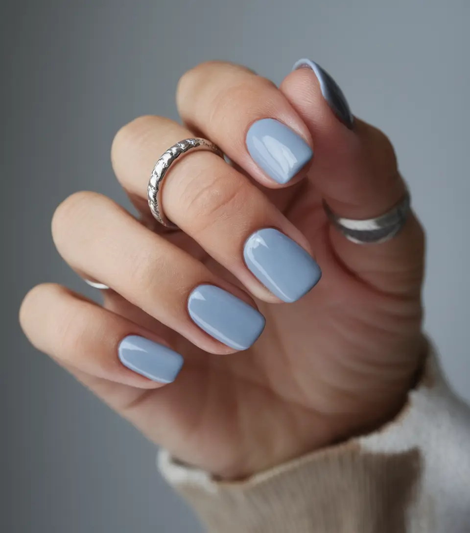 summer blue nails ideas 2025+Cloudy Periwinkle for Soft Square Style