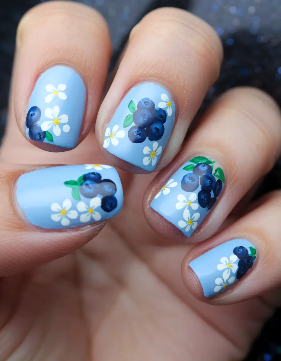 summer blue nails ideas 2025+Blueberry & Daisy Fields Forever