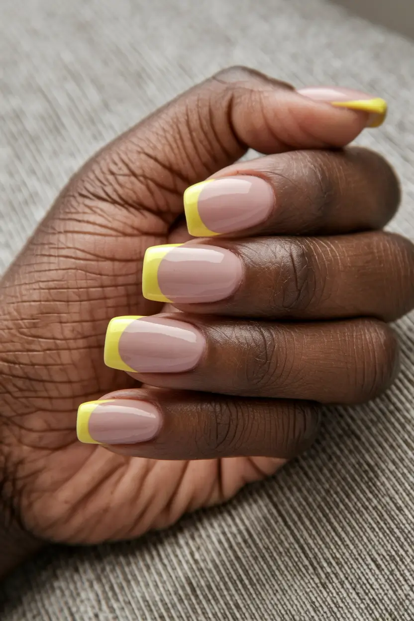 summer french nails ideas 2025 Classic Lemon French with Square Tips