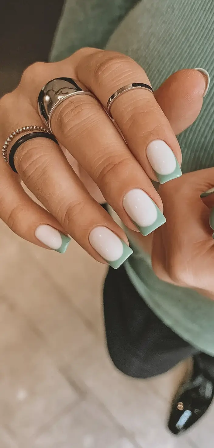 summer french nails ideas 2025 Frosted Mint French for a Clean Summer Look