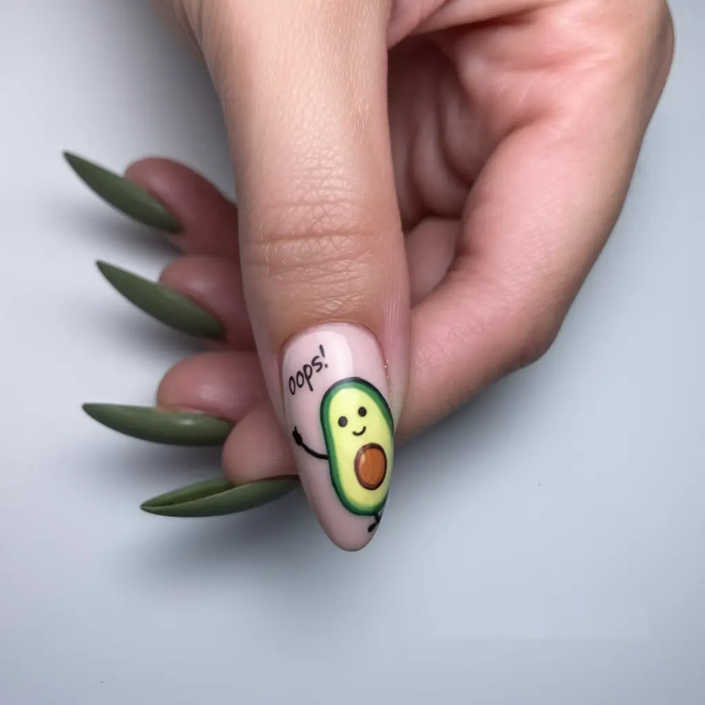 summer gel nail design ideas Whimsical Avocado with a Matte Green Twist