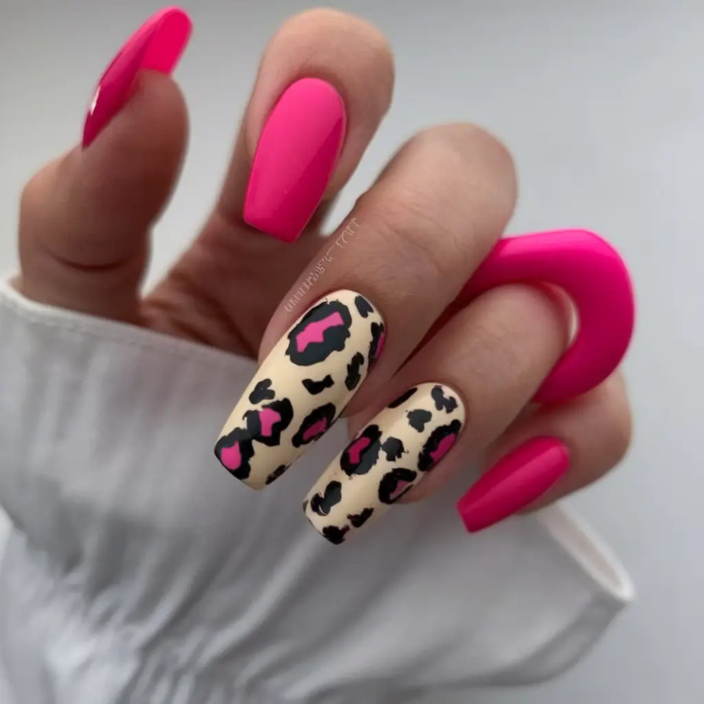 summer gel nail design ideas Hot Pink Leopard Drama