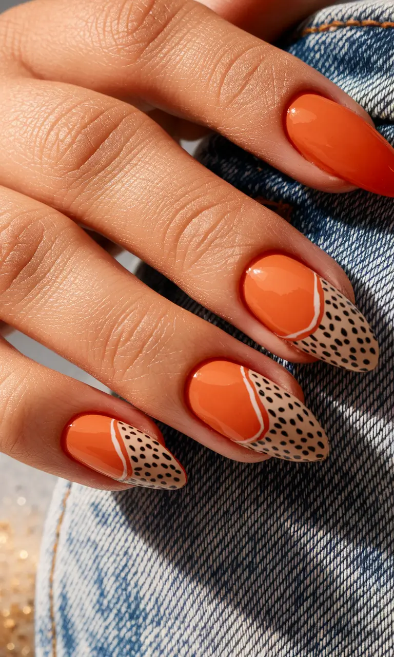summer gel nail design ideas Tangerine Curve & Dot Pop