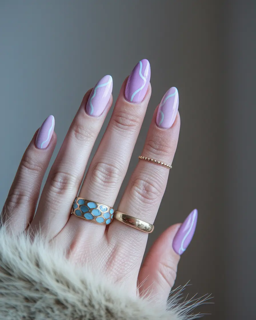 summer gel nail design ideas Lavender Haze with Cool Wave Lines