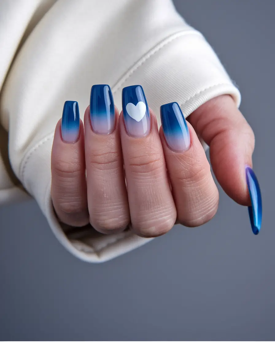 summer gel nail design ideas Ocean Ombre with a Pop of Love