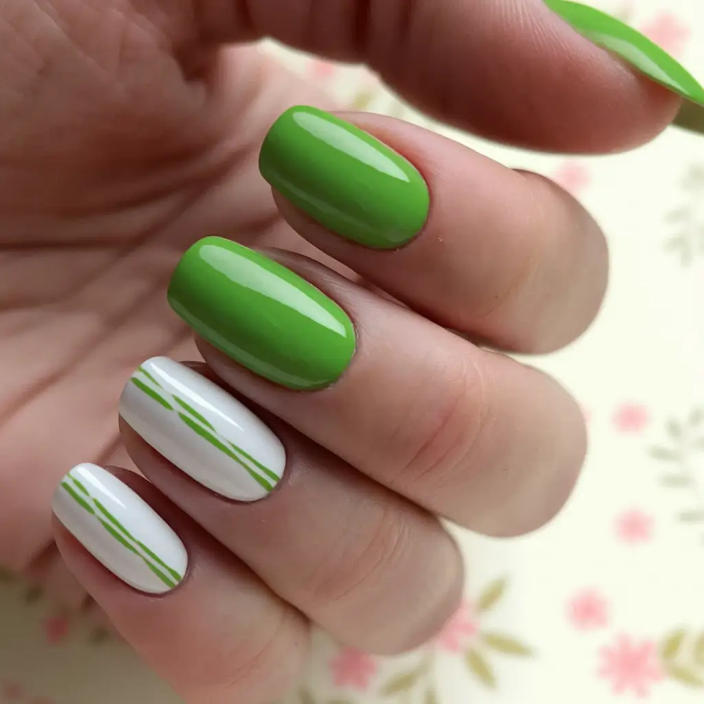 summer gel nail design ideas Lime Fresh with Minimal Stripes