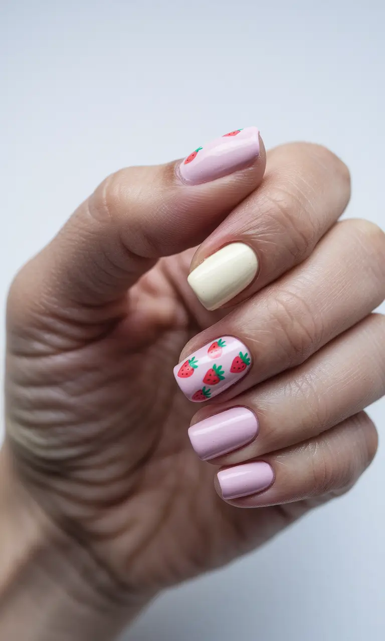 summer gel nail design ideas Sweet Berry Mix with Strawberry Accents