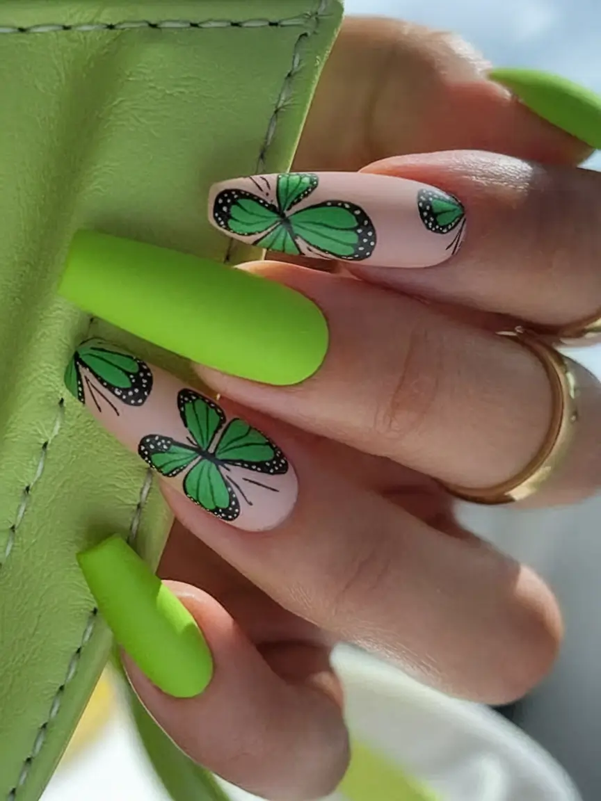 summer green nails ideas 2025 Butterfly Green Fantasy