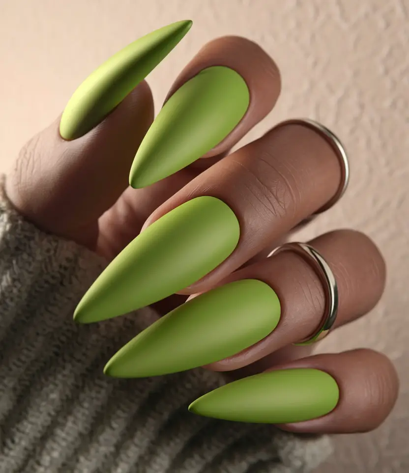 summer green nails ideas 2025 Matte Neon Lime Dagger