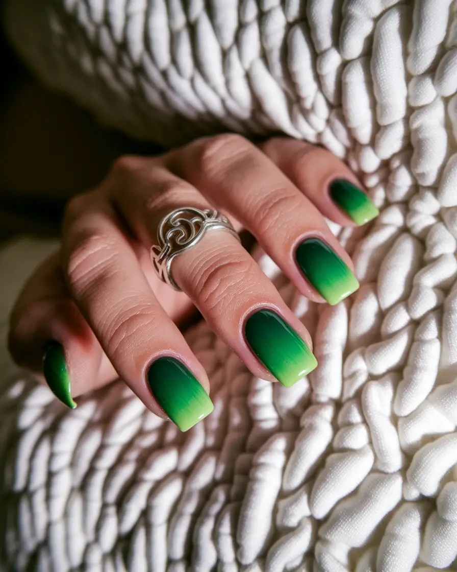summer green nails ideas 2025 Jungle Gradient Ombre