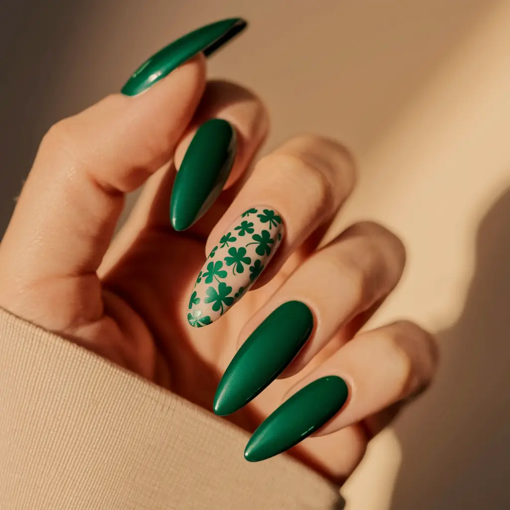 summer green nails ideas 2025 Matte Clover Field Magic