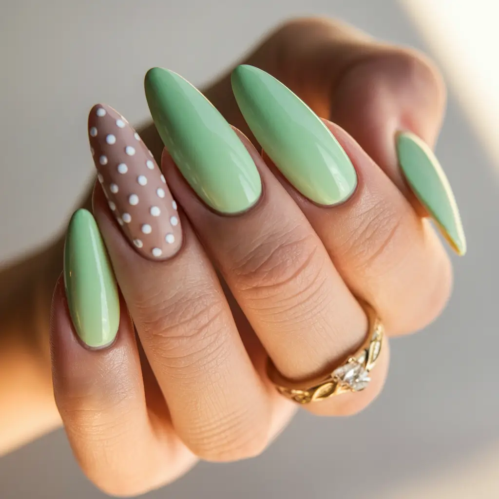 summer green nails ideas 2025 Minty Almond & Polka Play