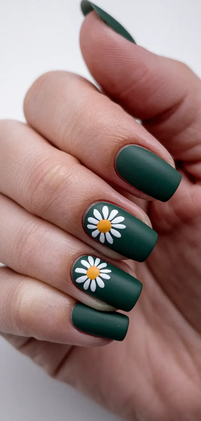 summer green nails ideas 2025 Daisy Pop on Matte Green
