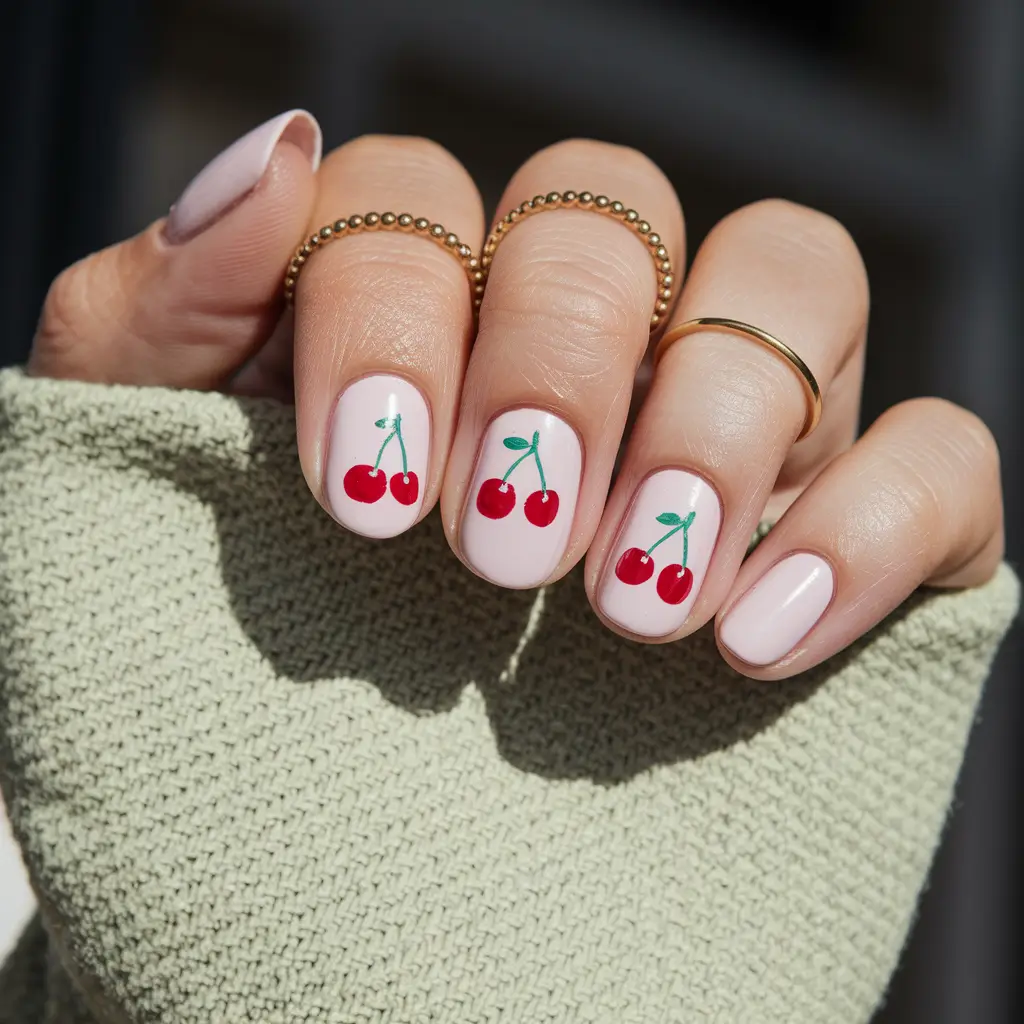 summer round nails ideas 2025 Cherry Cute and Totally Pinterest-Worthy