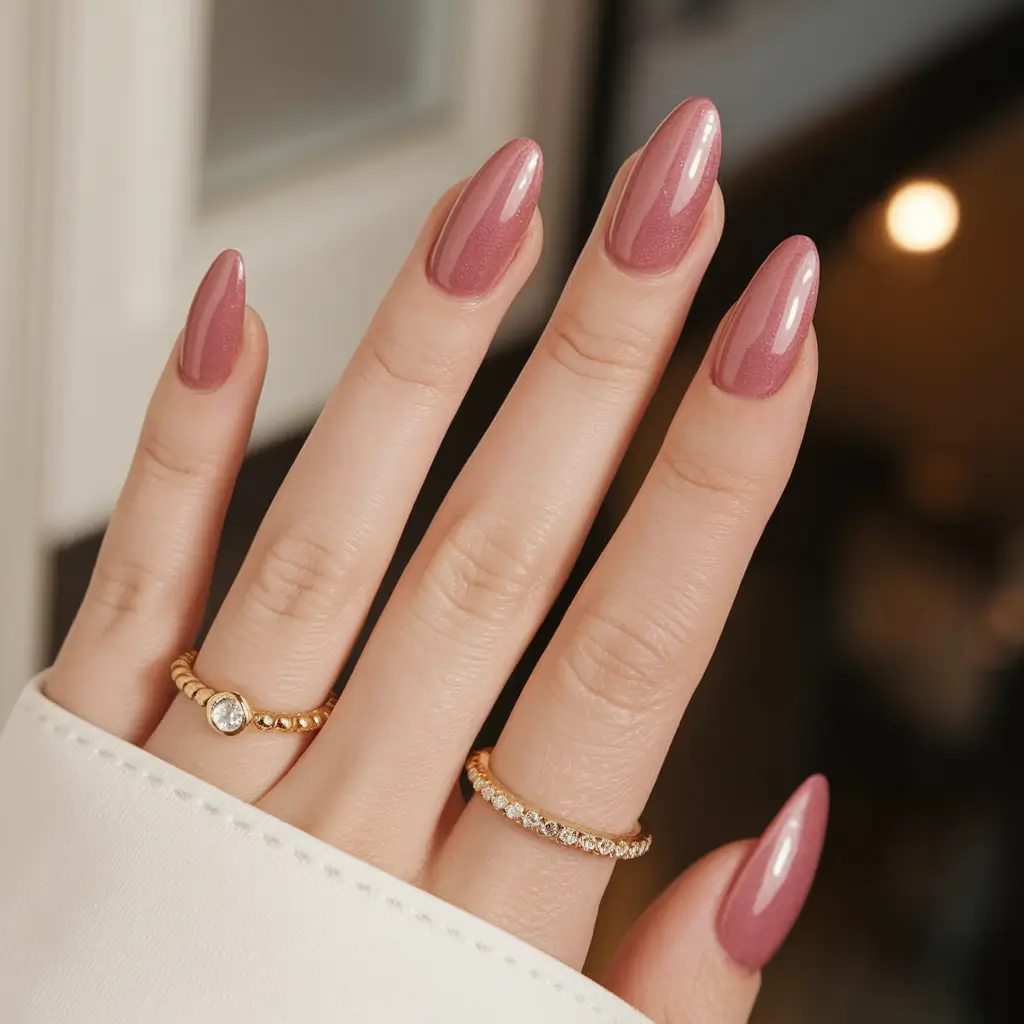 summer round nails ideas 2025 Dusty Rose Elegance