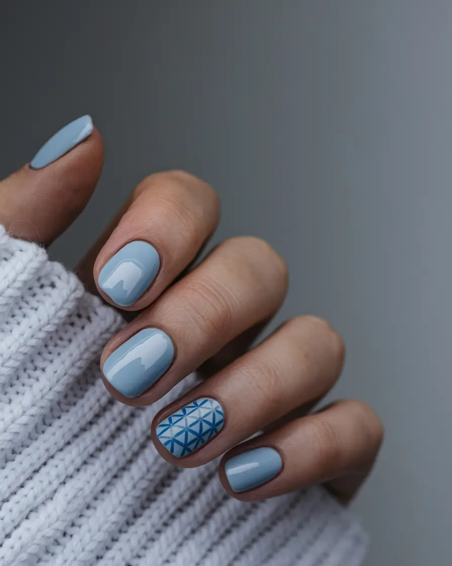 summer round nails ideas 2025 Muted Blue Geometry