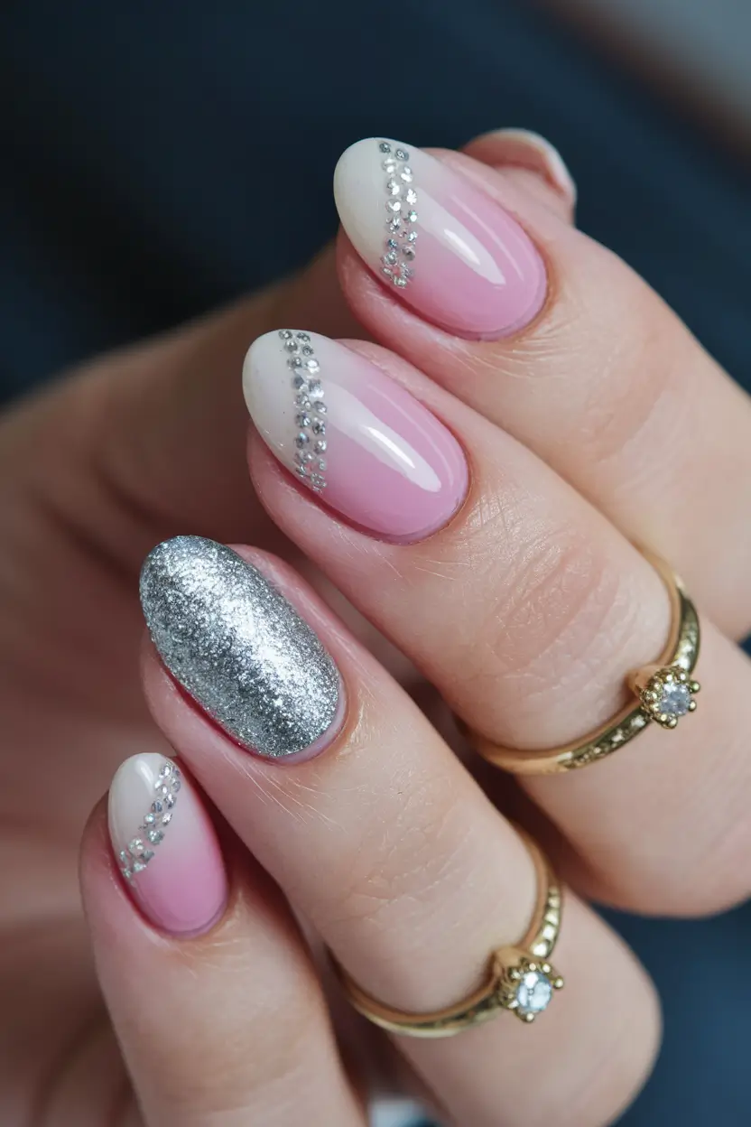 summer round nails ideas 2025 Glamour Blush with a Sparkle Sidekick