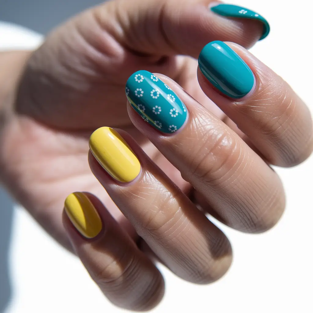 summer round nails ideas 2025 Daisies in the Sunshine