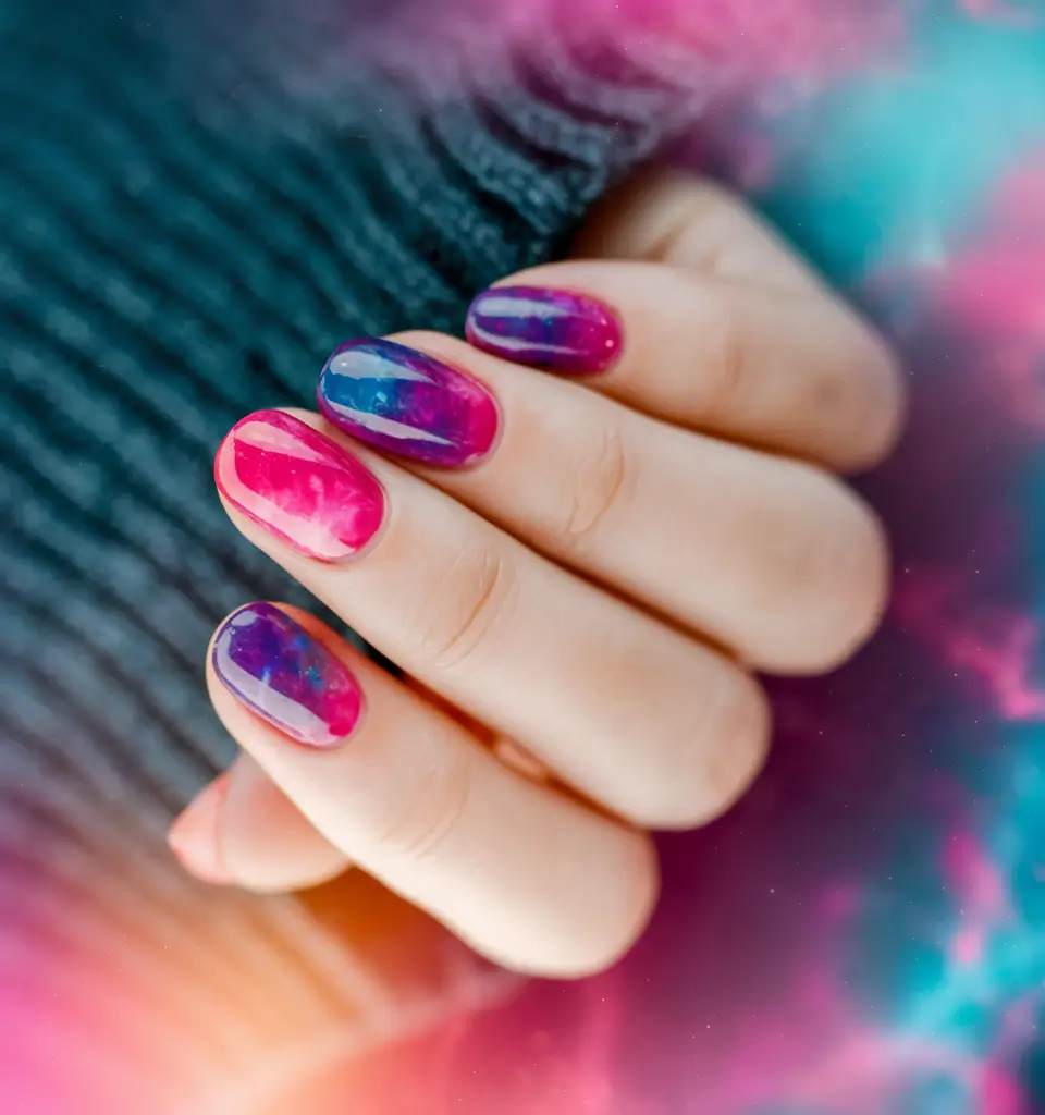 summer round nails ideas 2025 Galaxy Crush for Dreamers
