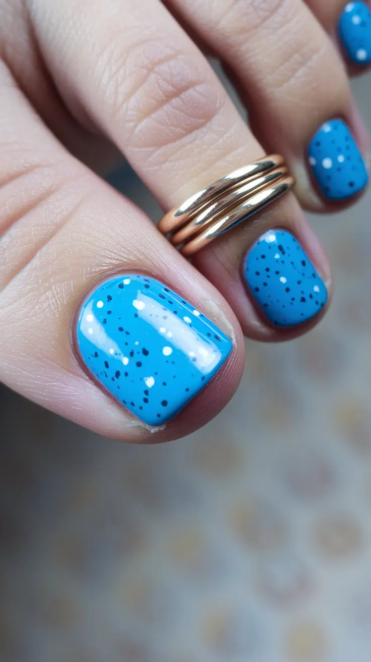 summer toe nail colors ideas 2025 Confetti Blue with a Speckled Twist