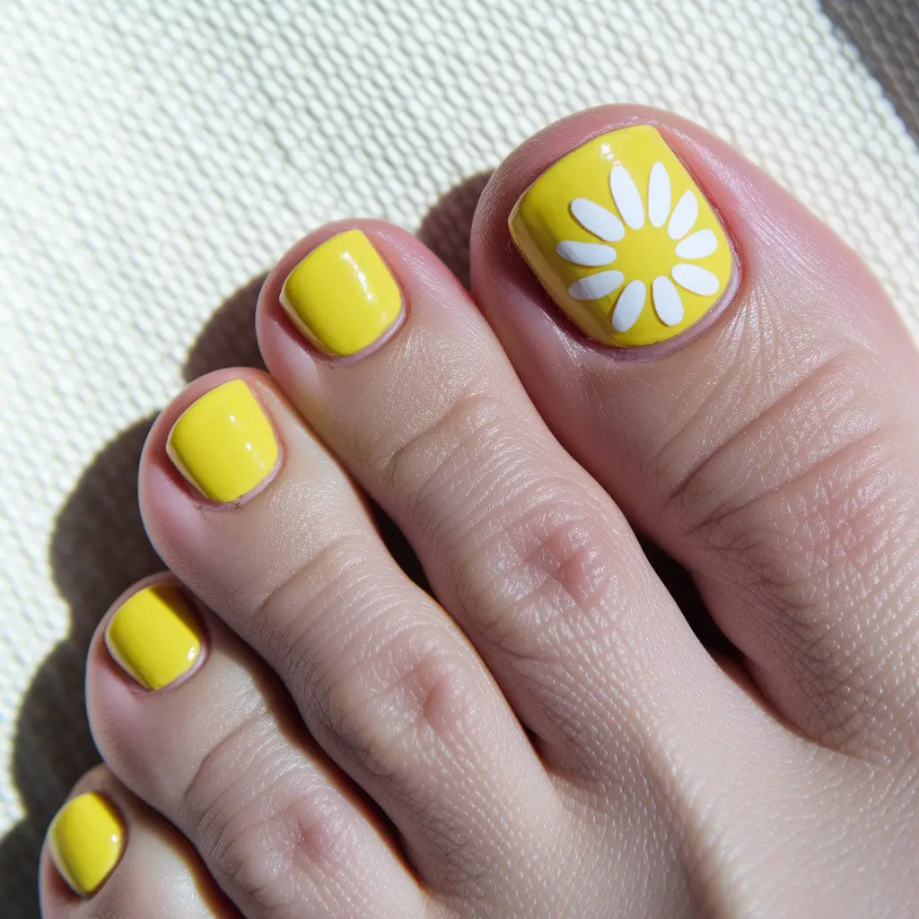 summer toe nail colors ideas 2025 Bright Daisy Yellow for Joyful Toes