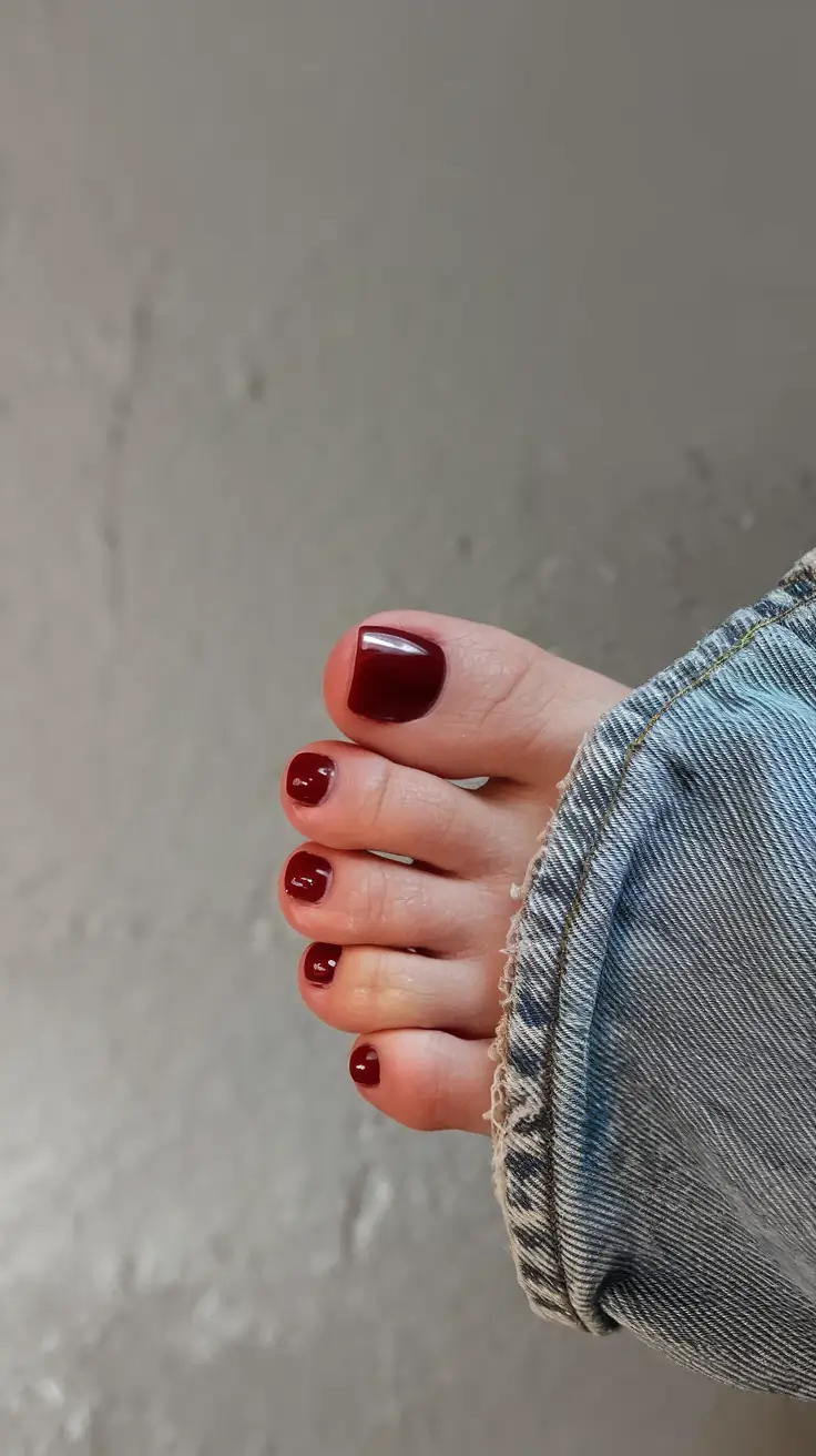 summer toe nail colors ideas 2025 Rich Cherry Red for Evening Glam