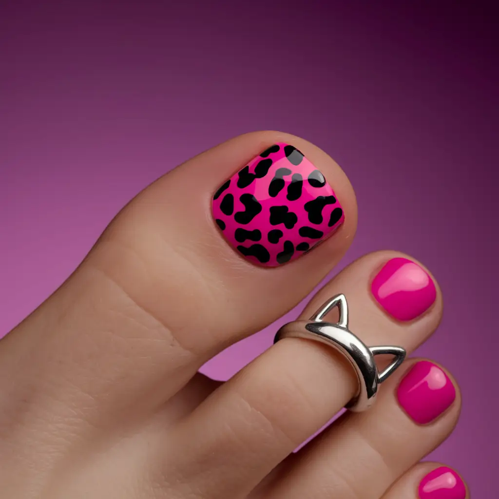 summer toe nail colors ideas 2025 Hot Pink Leopard Print with Attitude