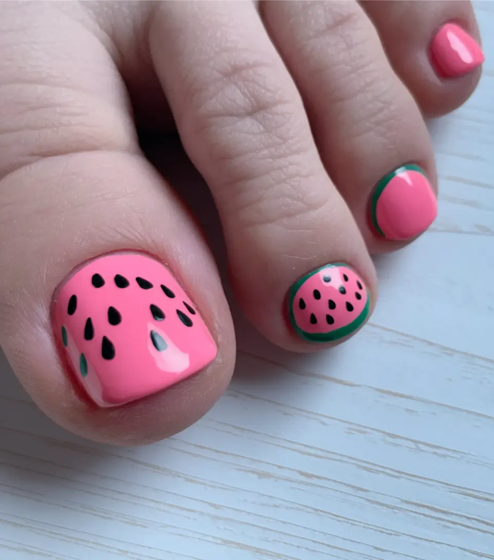 summer toe nail colors ideas 2025 Watermelon Slice Vibes in Pink and Green