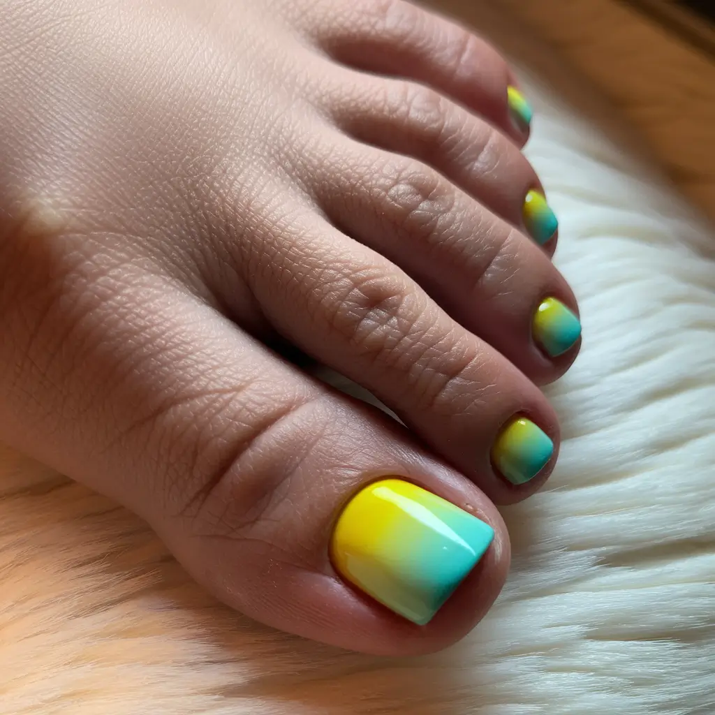 summer toe nails ideas 2025 Tropical Fade: Yellow Meets Teal