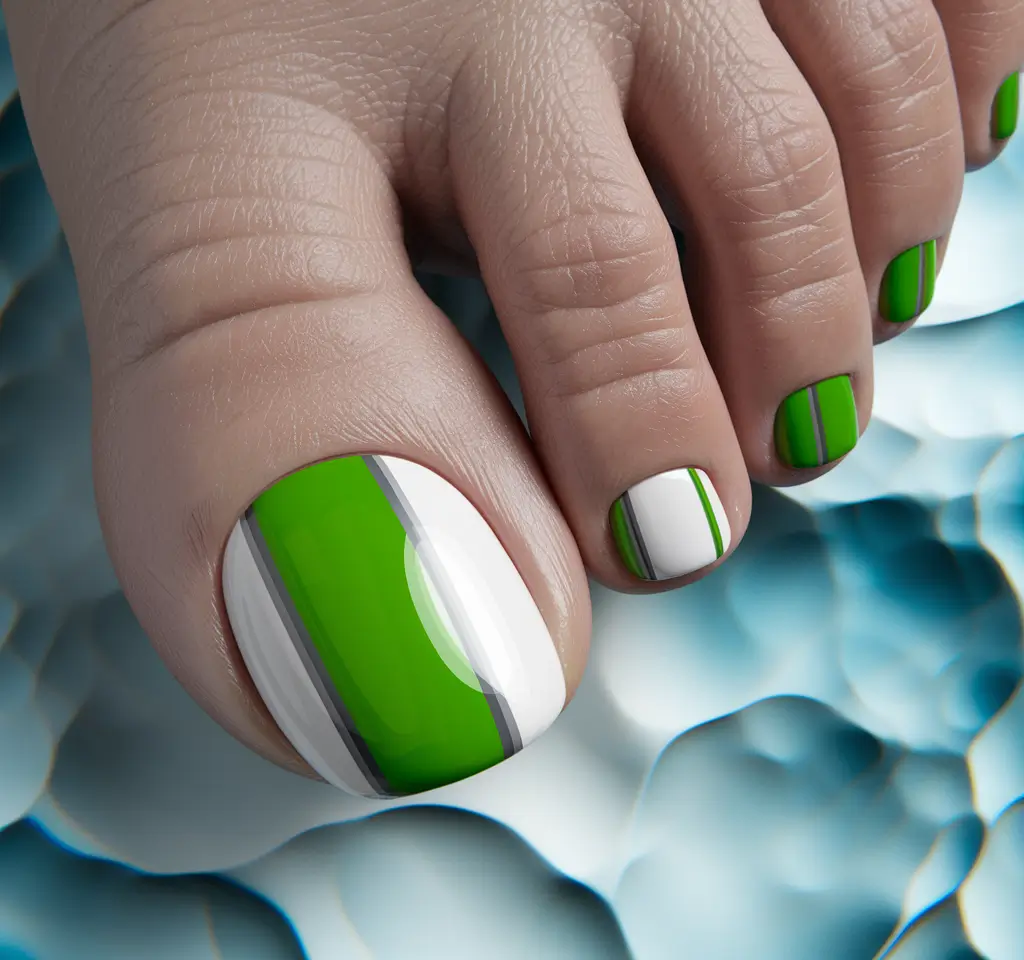 summer toe nails ideas 2025 Racing Stripe Meets Retro Green