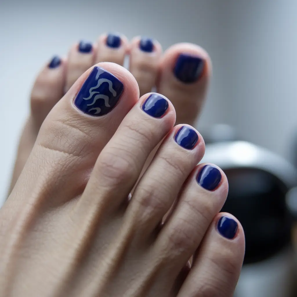 summer toe nails ideas 2025 Deep Indigo Waves