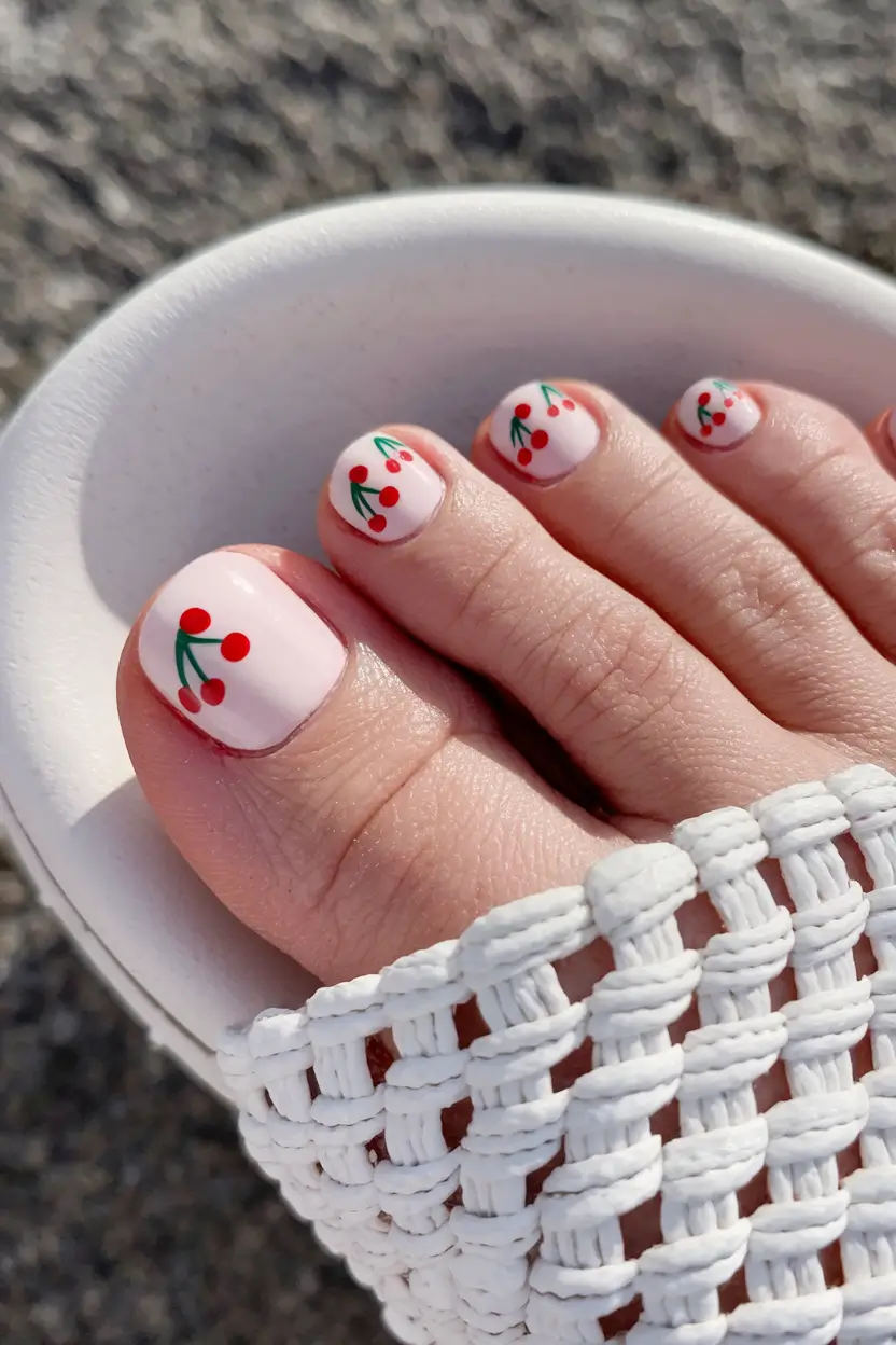 summer toe nails ideas 2025 Cherry Pop Minimalism