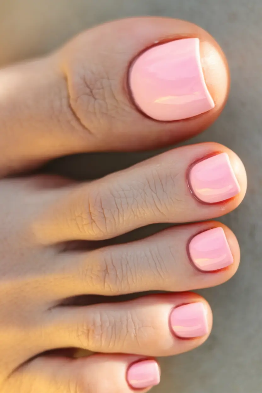 summer toe nails ideas 2025 Glossy Light Pink for the Win