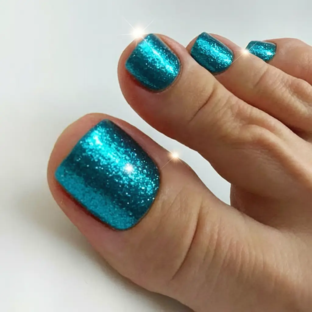 toe nails for august 2025 Mermaid Shimmer in Electric Teal