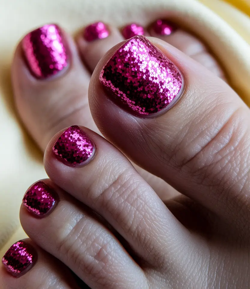 august toe nails colors Raspberry Glitter Bomb