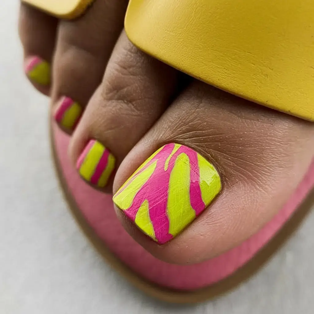 august toe nails fruity sunset