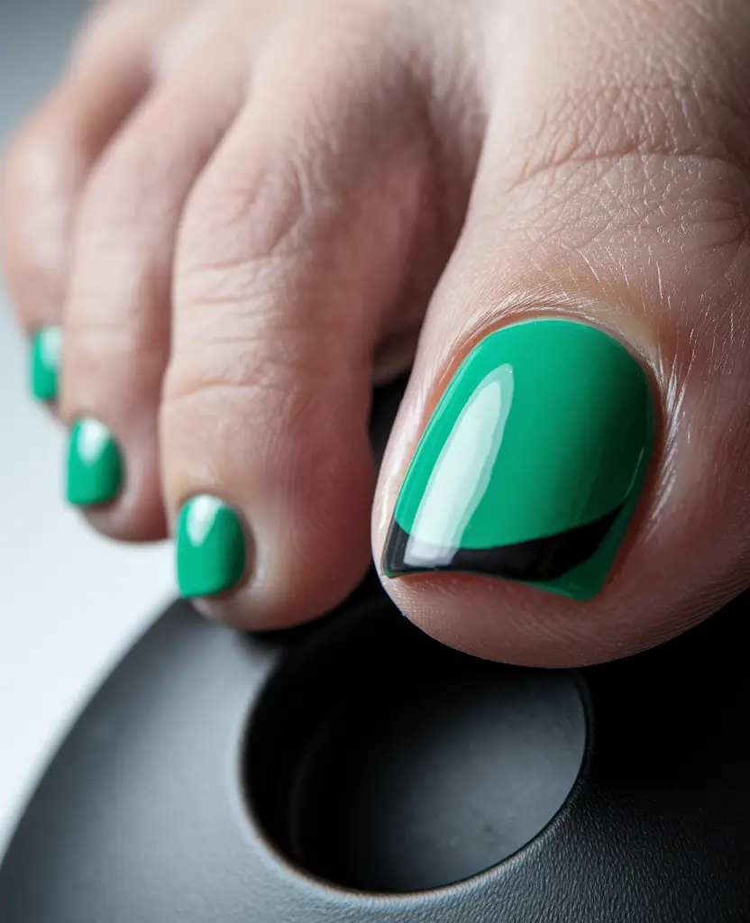 toe nails for august 2025 Green with a Diagonal Twist