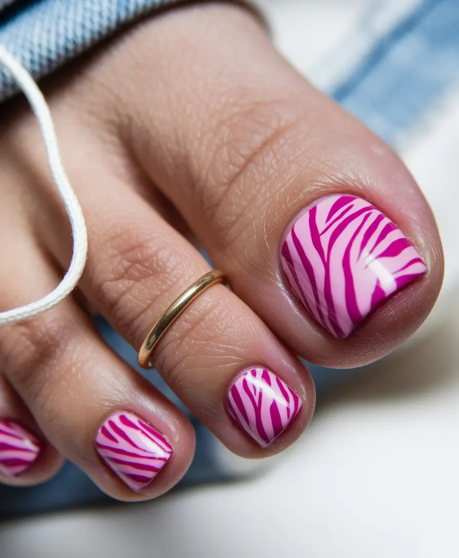 summer toe nails august Hot Pink Zebra for Wild August Days
