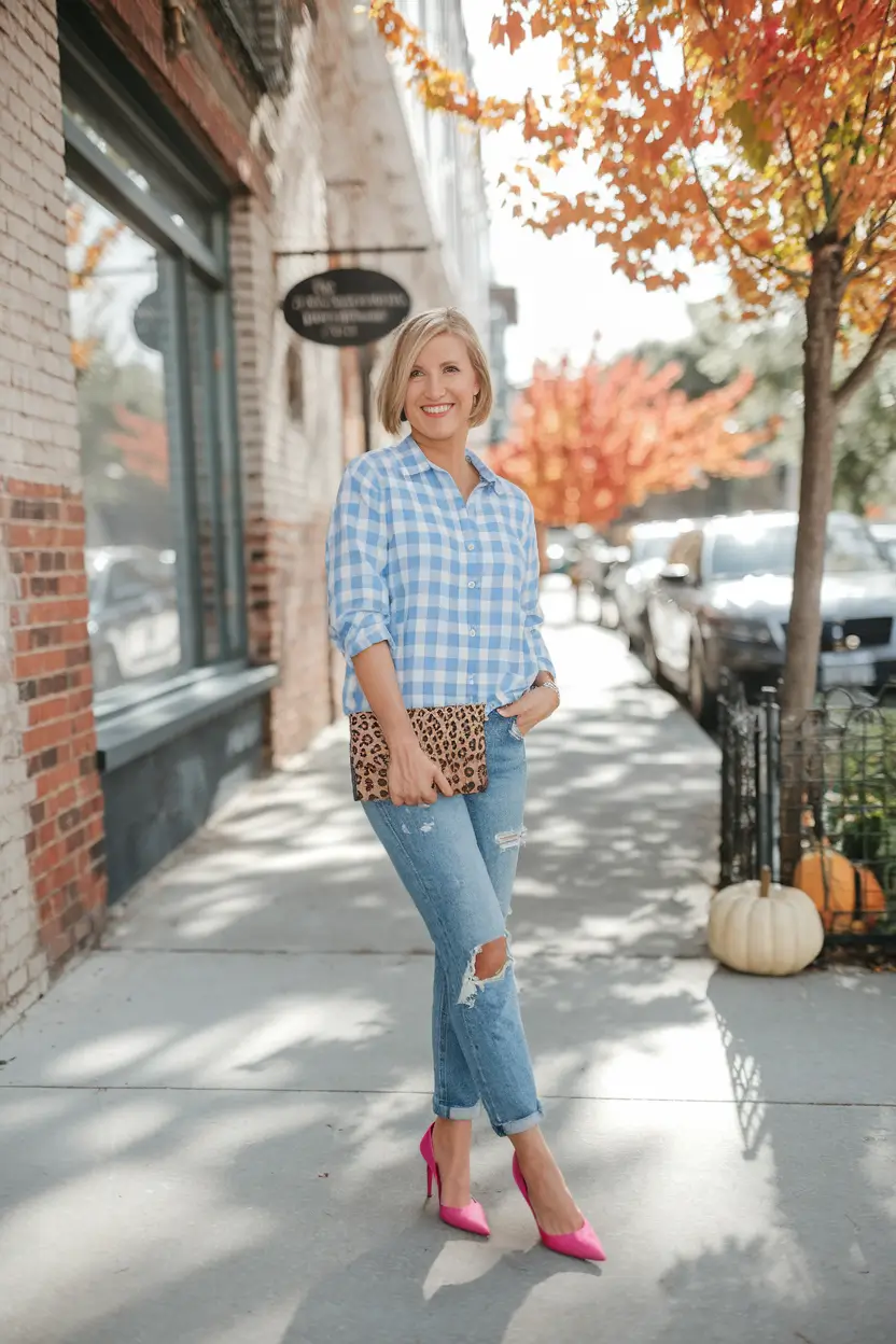 august outfits ideas Playful Pink Pumps and Gingham Nostalgia