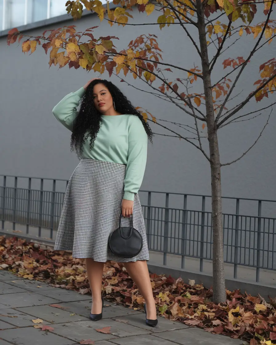 fall-plus-size-outfits-for-work-Fresh-Mint-&-Retro-Gingham