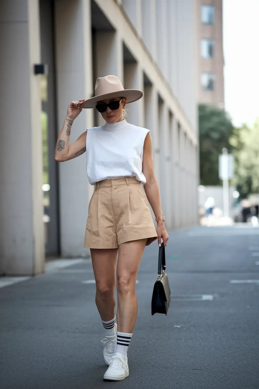 july capsule wardrobe Neutral Power with Sporty Layers