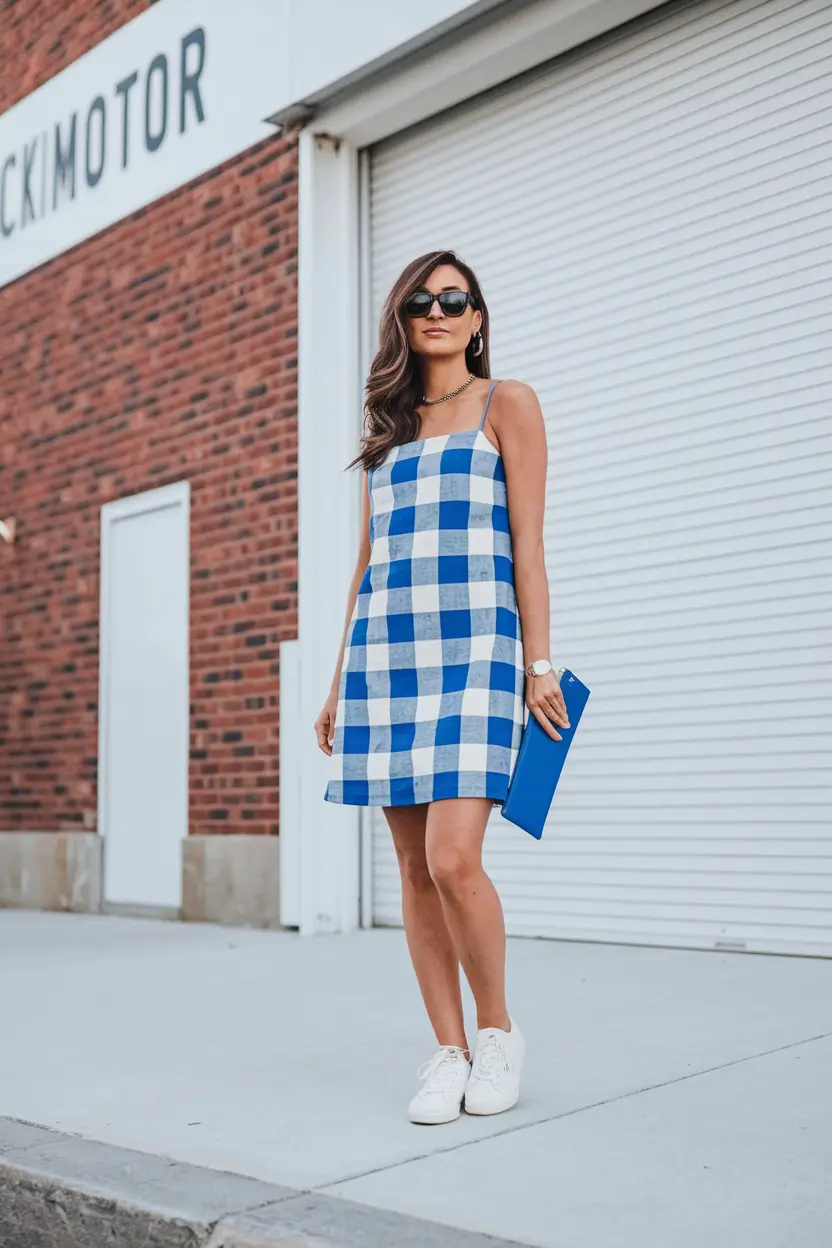 4th of july wardrobe Bright Blue Checks and City Minimalism