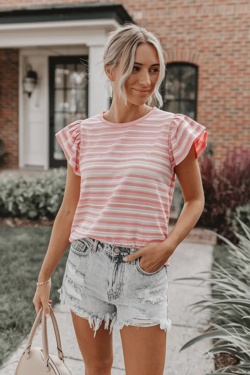 end of summer outfits casual comfy Flutter Sleeves and Light Denim