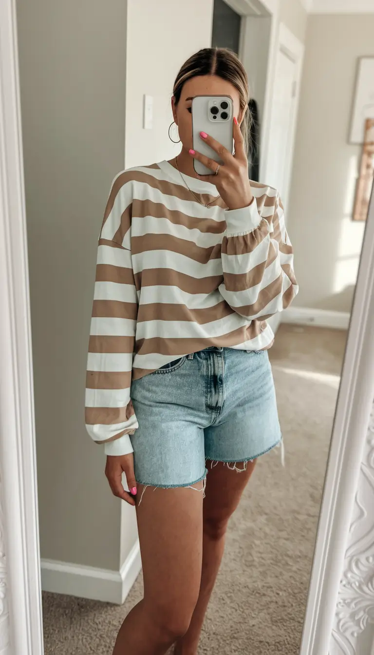 end of summer outfits casual comfy Stripes and Raw Hems
