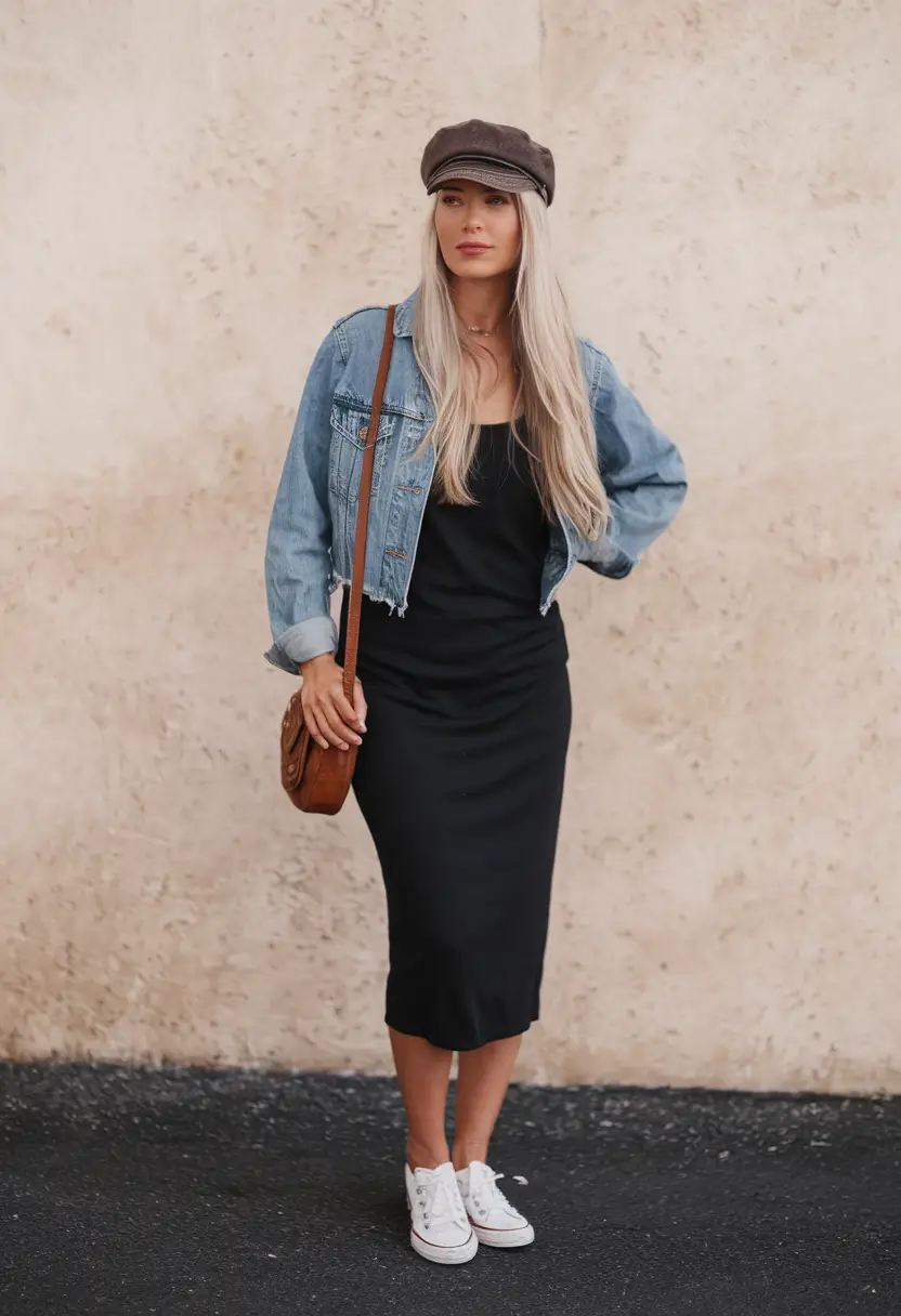 end of summer outfits casual comfy The Black Slip Dress Gets a Daytime Makeover